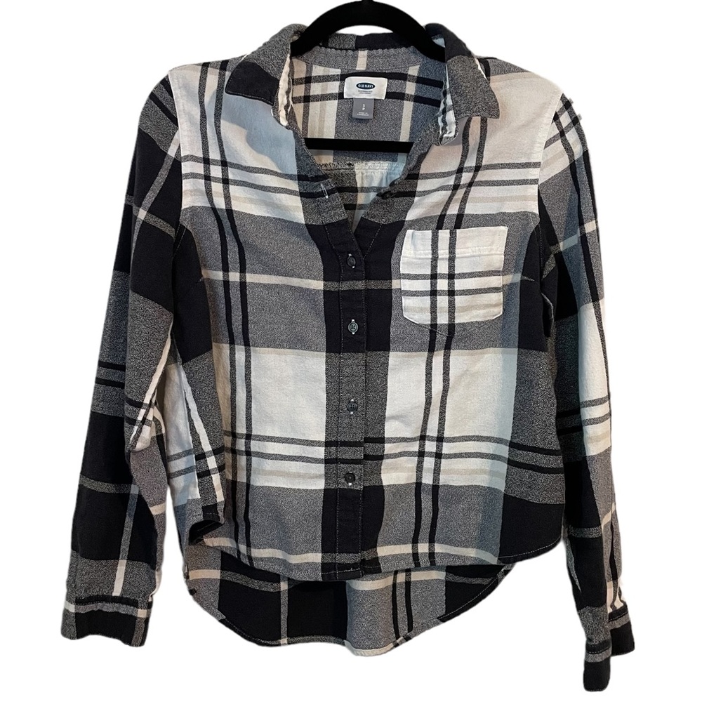Old Navy Black & White Plaid Button Up Shirt Size Small